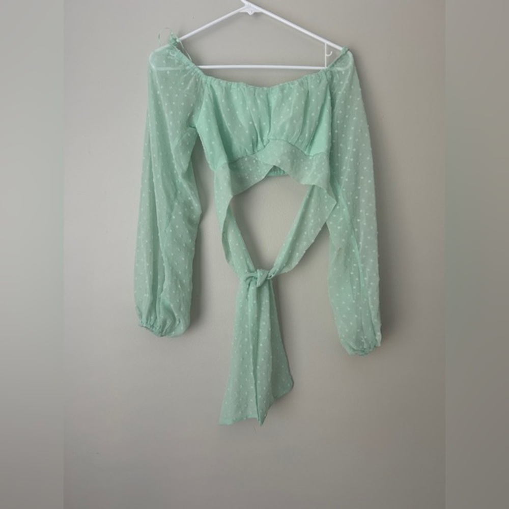 Mint Green Sheer Polka‎ Dot top